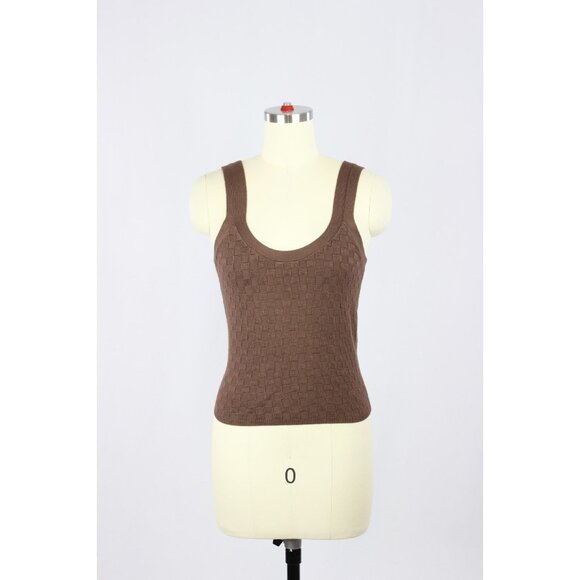 ABERCROMBIE & FITCH Brown Viscose Checkered Knit Slim Scoop Neck Tank, Size S - Picture 1 of 8